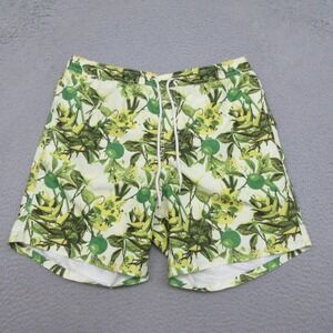 Joe Fresh Swim Trunks Mens‎ M Green Floral Tropical Mesh Lined Pockets Beachy